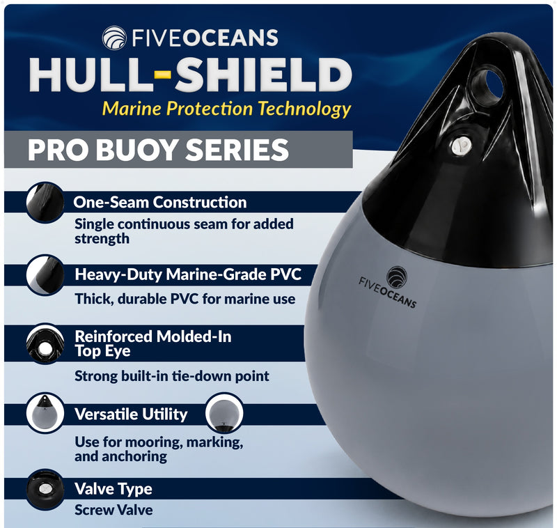 Inflatable Boat Buoy, Marine Vinyl – Gray/Black, 2-Pack - Pro Buoy Series