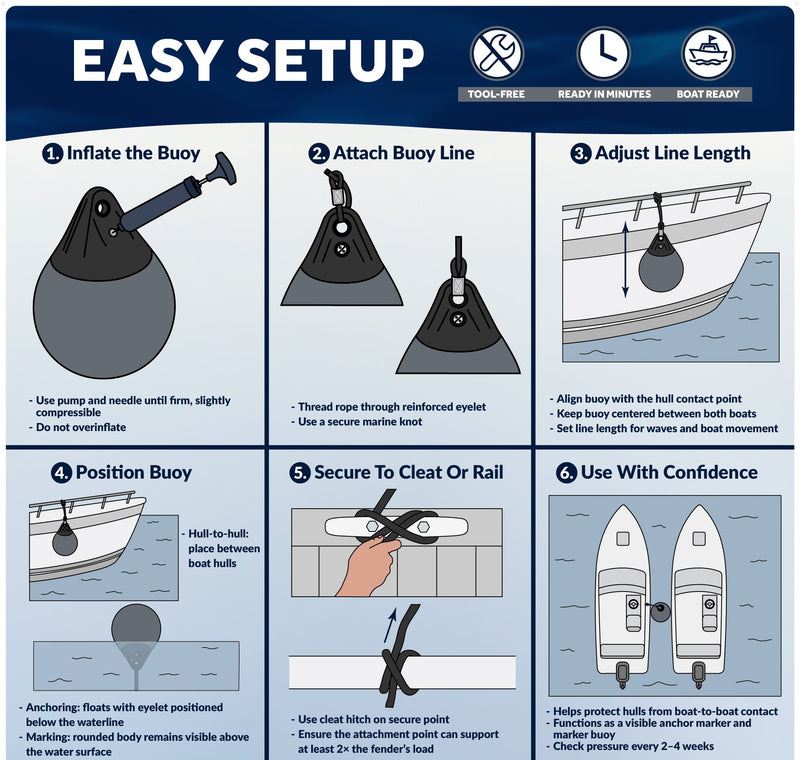 Inflatable Boat Buoy, Marine Vinyl – Gray/Black, 2-Pack - Pro Buoy Series
