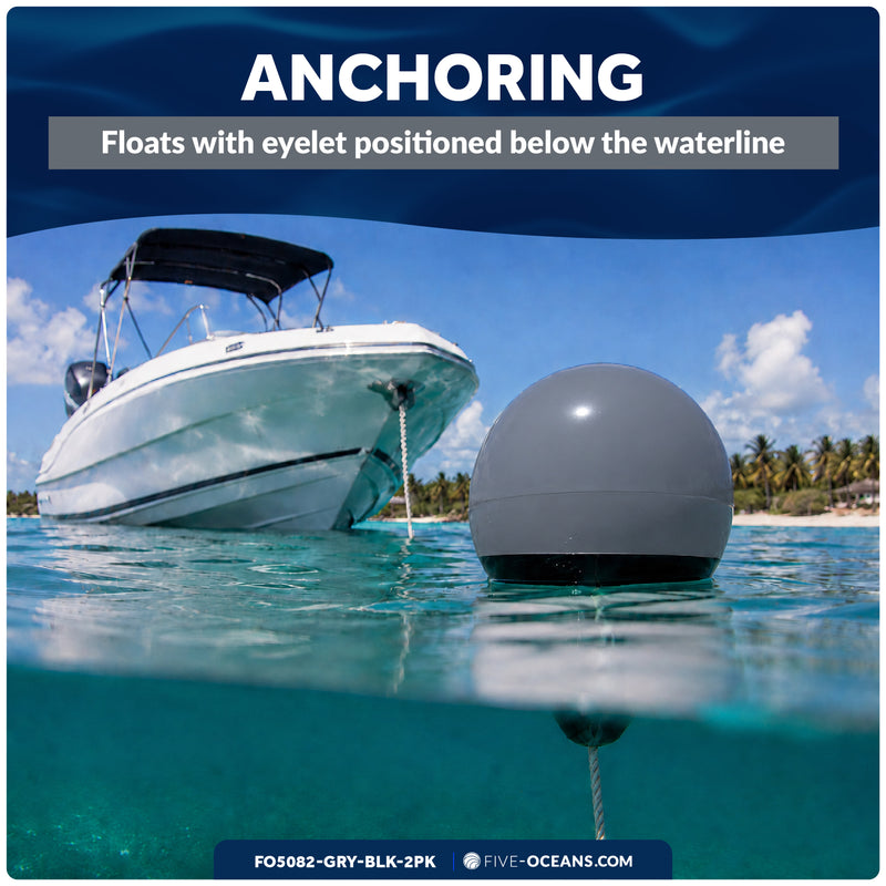 9" x 11" Inflatable Boat Buoy, Marine-Grade PVC - Gray/Black, 2-Pack