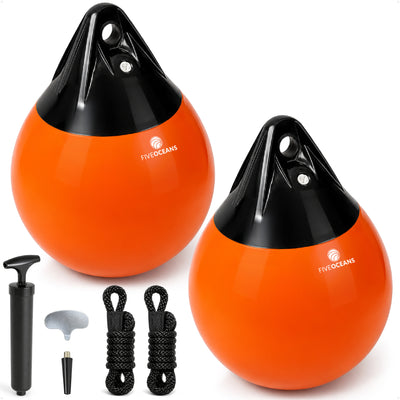 9" x 11" Inflatable Boat Buoy, Marine-Grade PVC - Orange/Black, 2-Pack