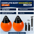 9" x 11" Inflatable Boat Buoy, Marine-Grade PVC - Orange/Black, 2-Pack