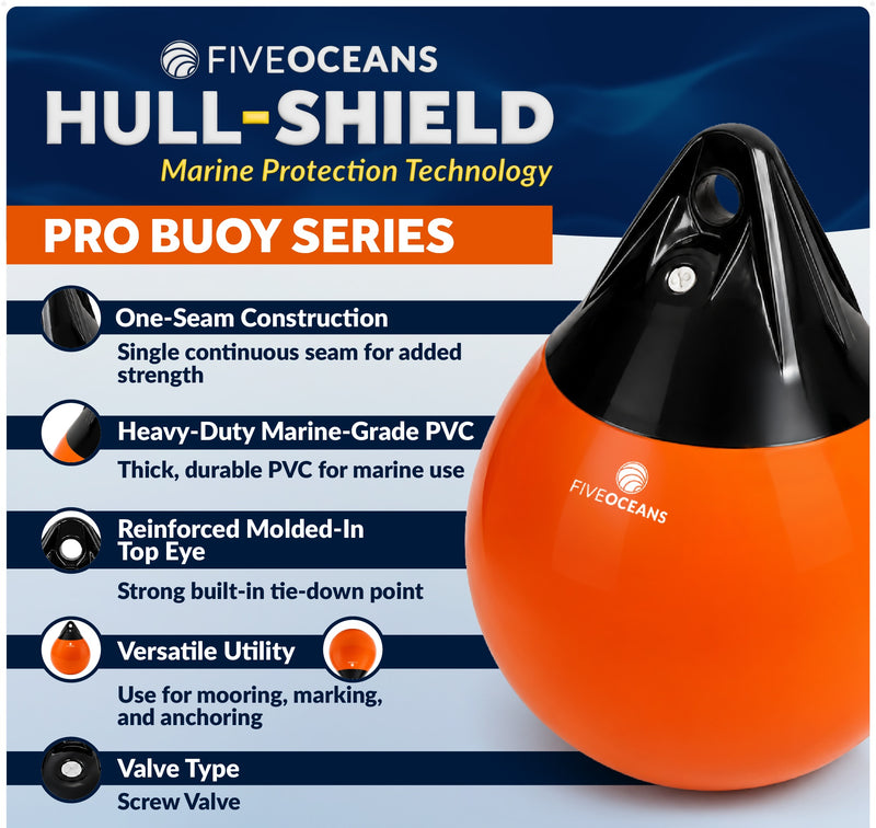 Inflatable Boat Buoy, Marine Vinyl – Orange/Black, 2-Pack - Pro Buoy Series