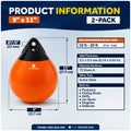 9" x 11" Inflatable Boat Buoy, Marine-Grade PVC - Orange/Black, 2-Pack