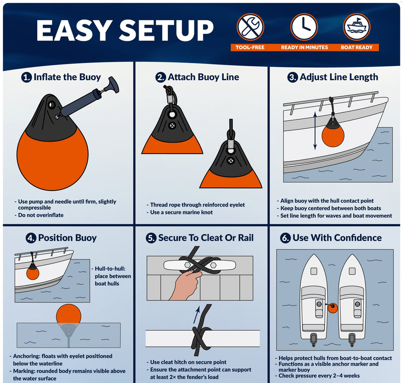 Inflatable Boat Buoy, Marine Vinyl – Orange/Black, 2-Pack - Pro Buoy Series