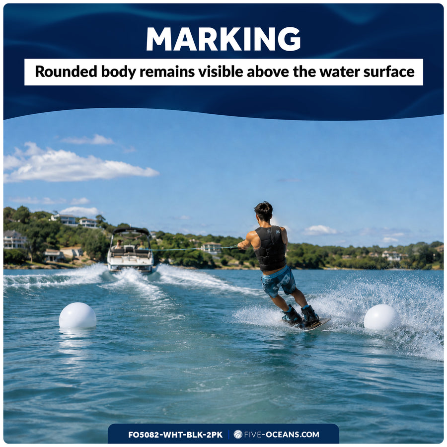 9" x 11" Inflatable Boat Buoy, Marine-Grade PVC - White/Black, 2-Pack - Five Oceans