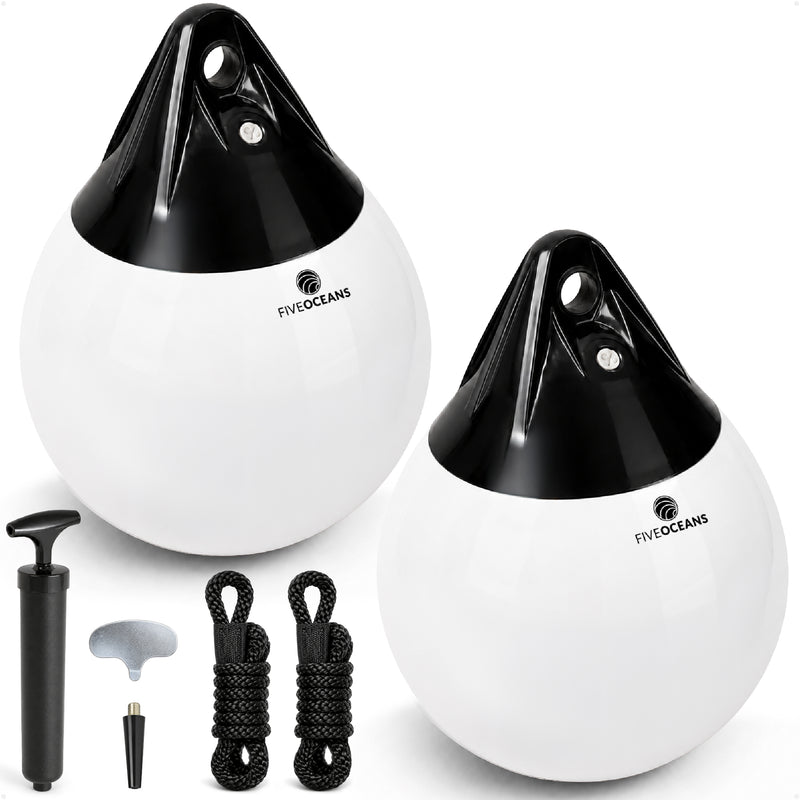 Inflatable Boat Buoy, Marine Vinyl – White/Black, 2-Pack - Pro Buoy Series