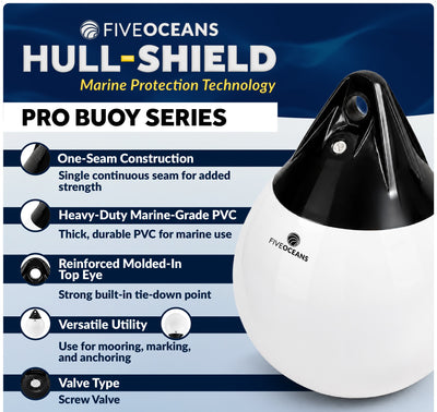 Inflatable Boat Buoy, Marine Vinyl – White/Black, 2-Pack - Pro Buoy Series