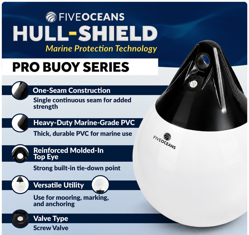 Inflatable Boat Buoy, Marine Vinyl – White/Black, 2-Pack - Pro Buoy Series