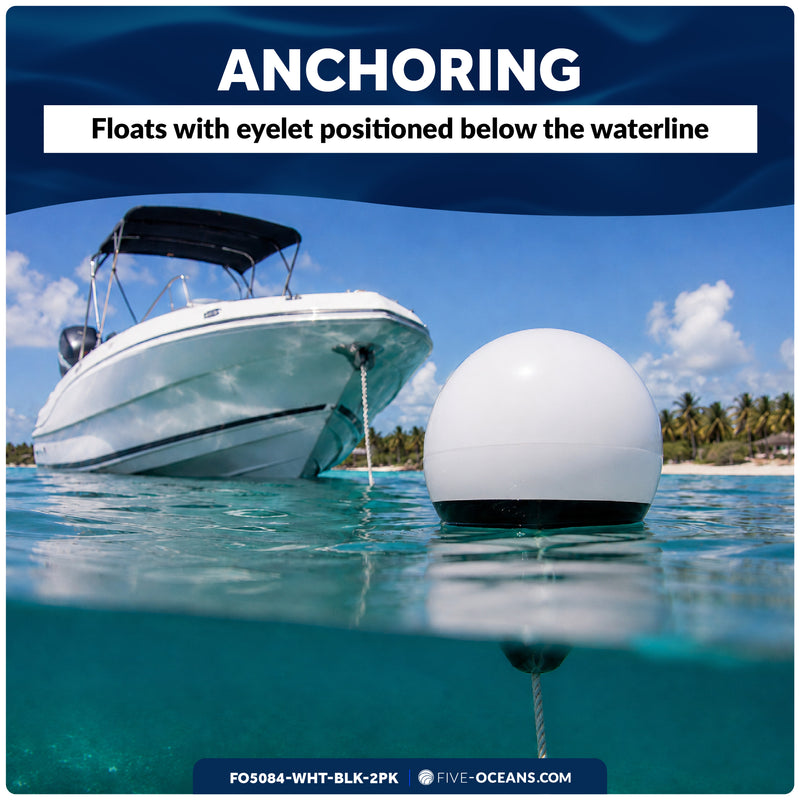 Inflatable Boat Buoy, Marine Vinyl – White/Black, 2-Pack - Pro Buoy Series