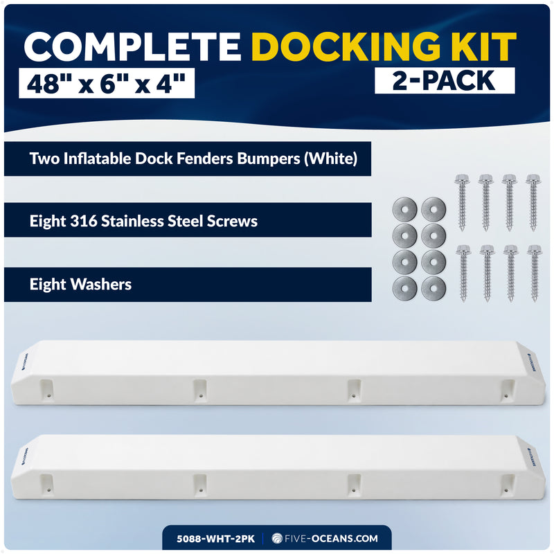 48" Piling Post Dock Bumpers, Marine-Grade PVC - White, 2-Pack