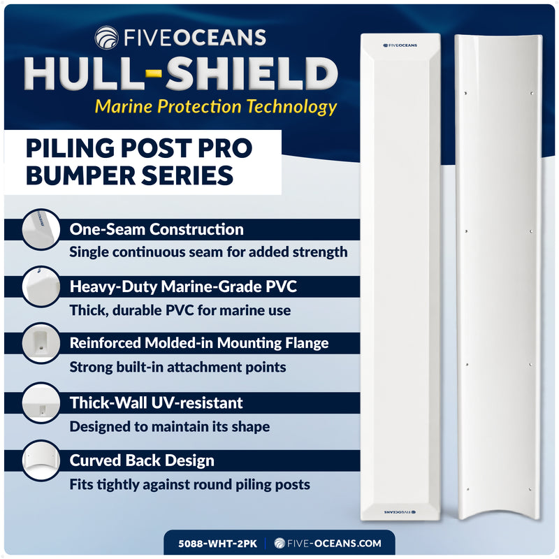 48" Piling Post Dock Bumpers, Marine-Grade PVC - White, 2-Pack