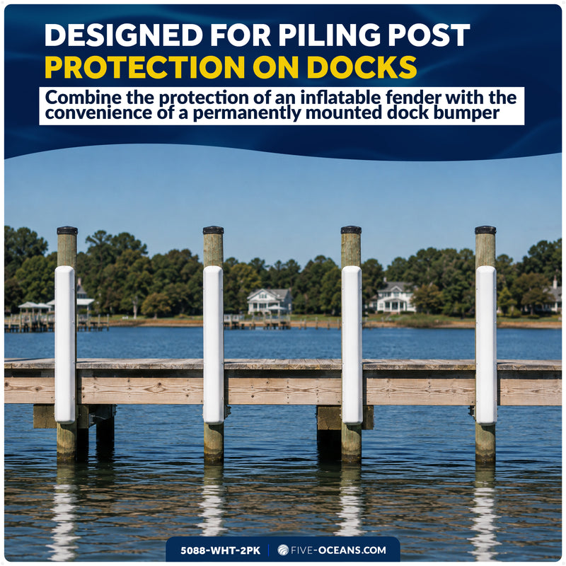 48" Piling Post Dock Bumpers, Marine-Grade PVC - White, 2-Pack