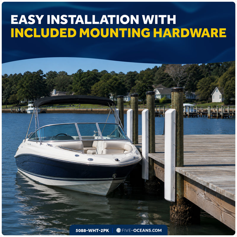 48" Piling Post Dock Bumpers, Marine-Grade PVC - White, 2-Pack