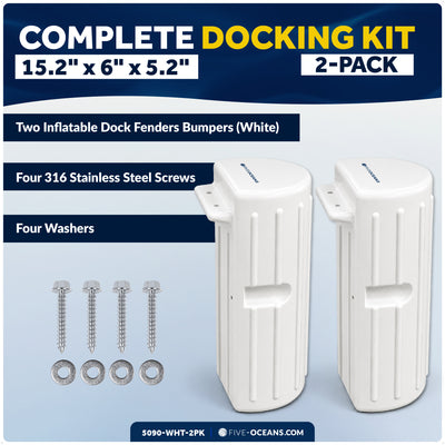 15.2" x 6" x 5.2" Inflatable Side Dock Bumpers, Marine-Grade PVC - White, 2-Pack