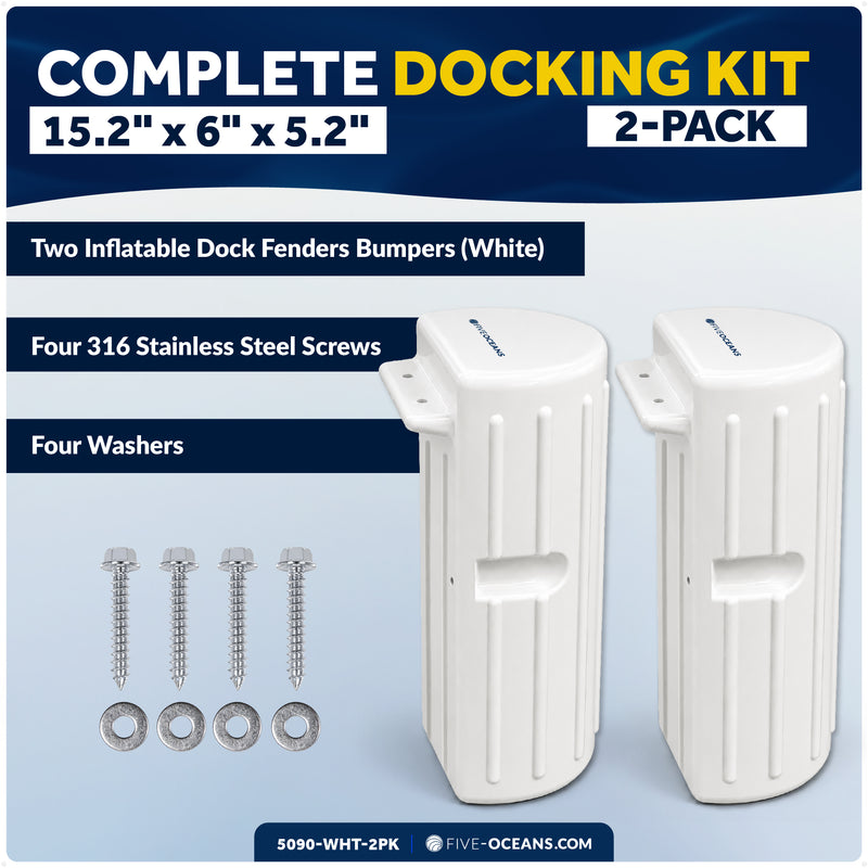 15.2" x 6" x 5.2" Inflatable Side Dock Bumpers, Marine-Grade PVC - White, 2-Pack