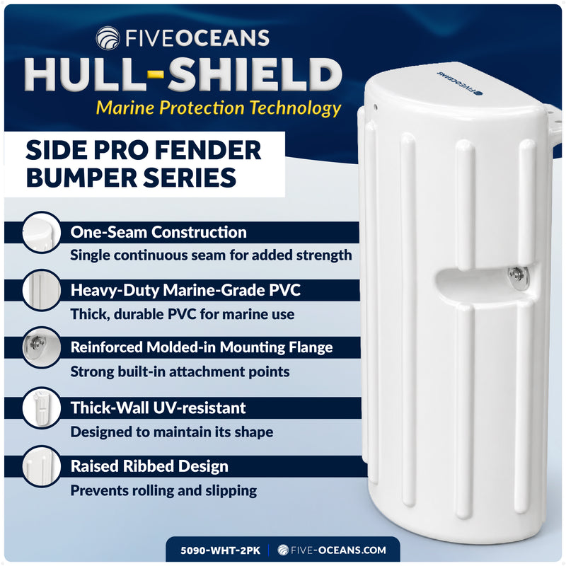 15.2" x 6" x 5.2" Inflatable Side Dock Bumpers, Marine-Grade PVC - White, 2-Pack