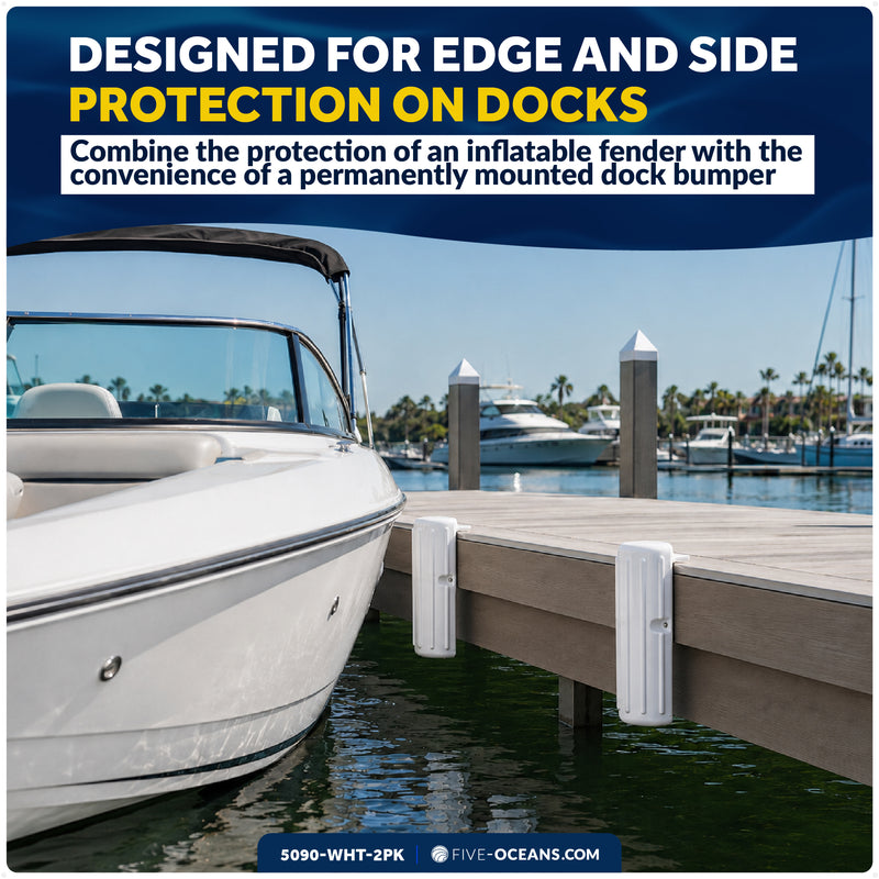 15.2" x 6" x 5.2" Inflatable Side Dock Bumpers, Marine-Grade PVC - White, 2-Pack