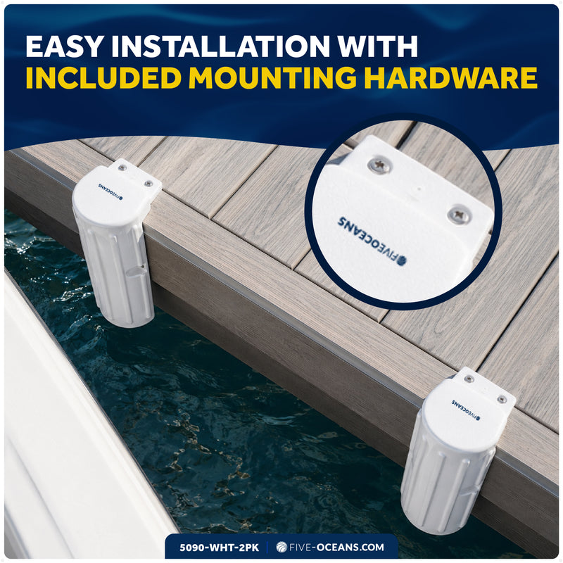 15.2" x 6" x 5.2" Inflatable Side Dock Bumpers, Marine-Grade PVC - White, 2-Pack