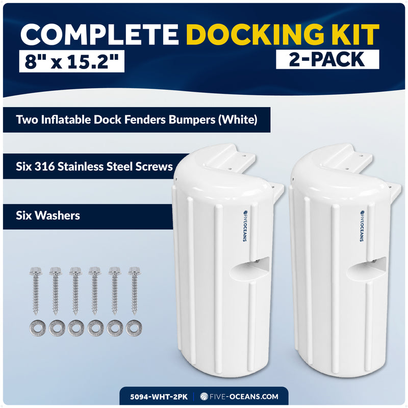 8" X 15.2" Inflatable Corner Dock Bumpers, Marine-Grade PVC White, 2-Pack