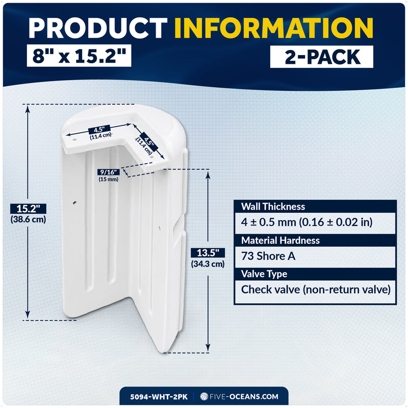 8" X 15.2" Inflatable Corner Dock Bumpers, Marine-Grade PVC White, 2-Pack