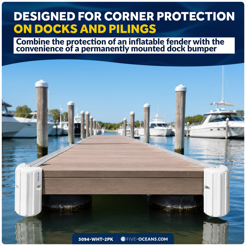8" X 15.2" Inflatable Corner Dock Bumpers, Marine-Grade PVC White, 2-Pack