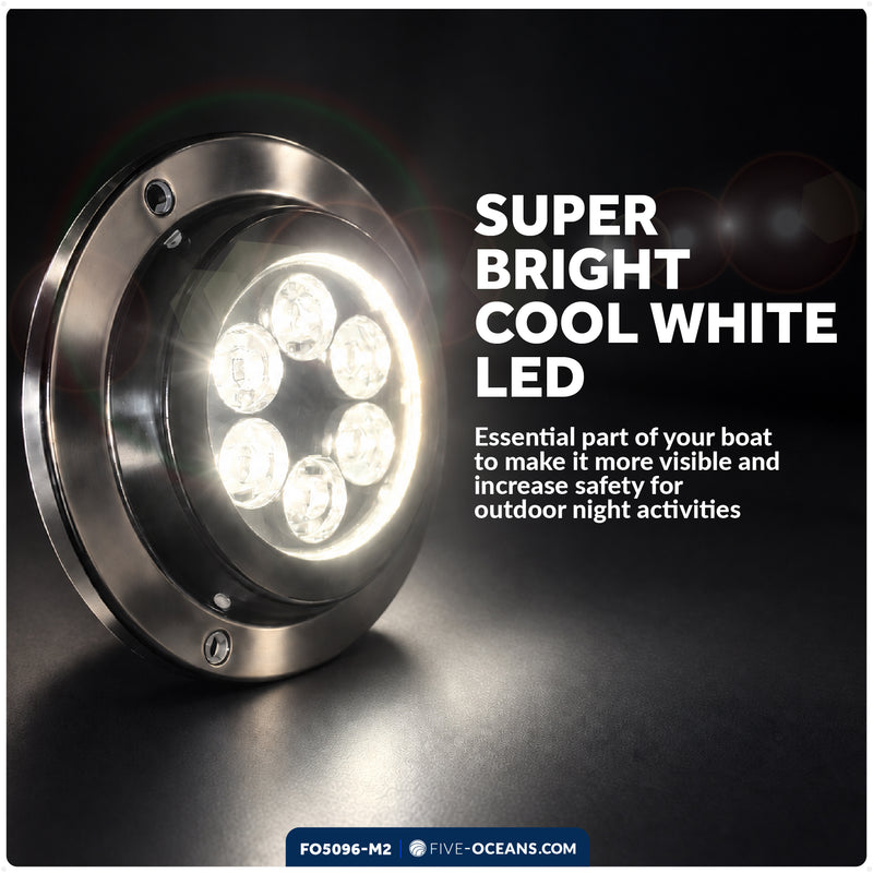 3-5/8" LED Underwater Light, Cool White, AISI316 Stainless Steel Bezel - 2800LM, 12-30V