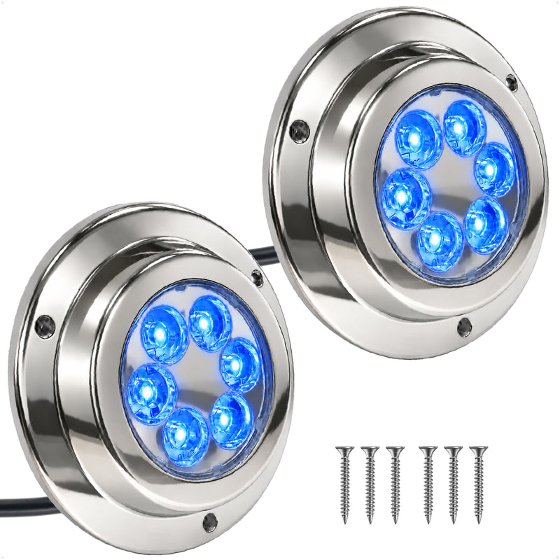 3-5/8" LED Underwater Light, Blue, AISI316 Stainless Steel Bezel - 2500LM, 12-30V