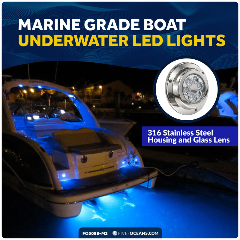 3-5/8" LED Underwater Light, Blue, AISI316 Stainless Steel Bezel - 2500LM, 12-30V