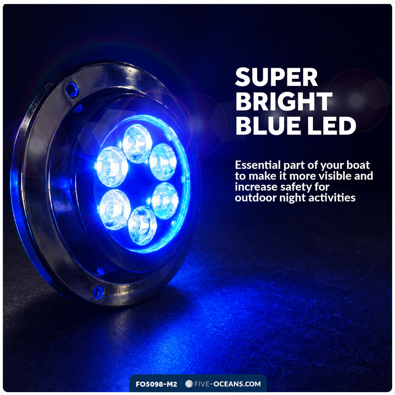 3-5/8" LED Underwater Light, Blue, AISI316 Stainless Steel Bezel - 2500LM, 12-30V