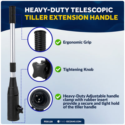 Heavy-Duty Straight Telescopic Tiller Extension Handle, Extend from 25.5" - 40" - Five Oceans
