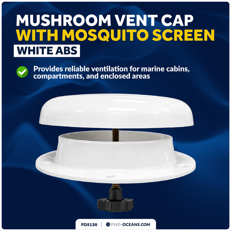 Mushroom Vent Cap with Mosquito Screen, White ABS