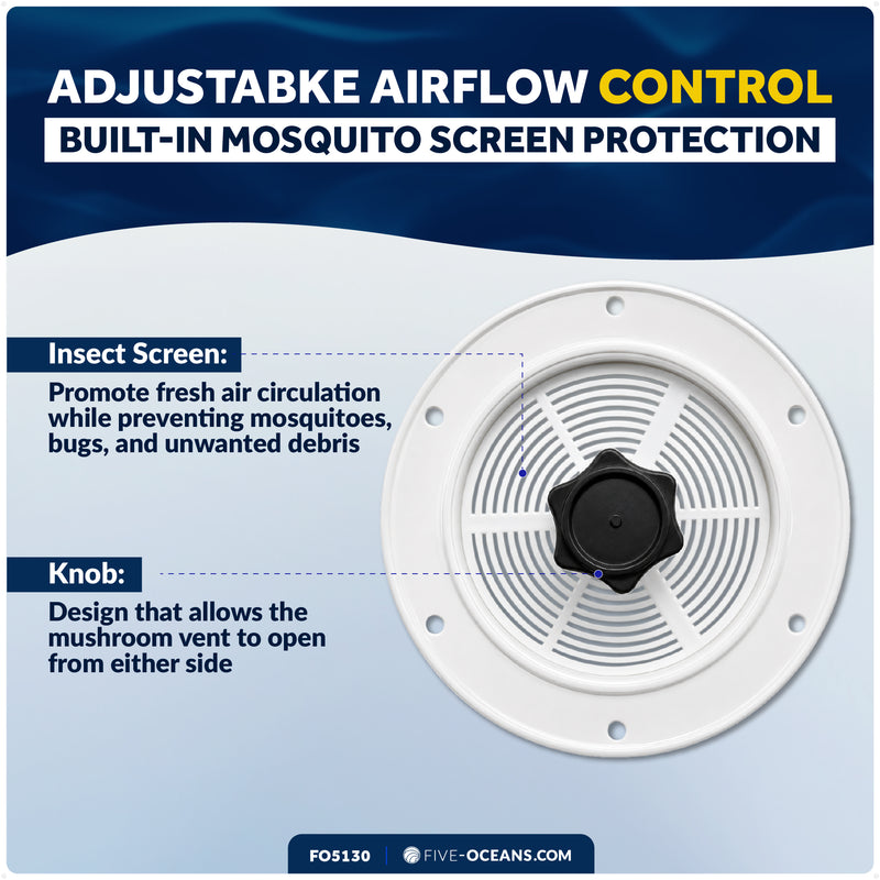 Mushroom Vent Cap with Mosquito Screen, White ABS