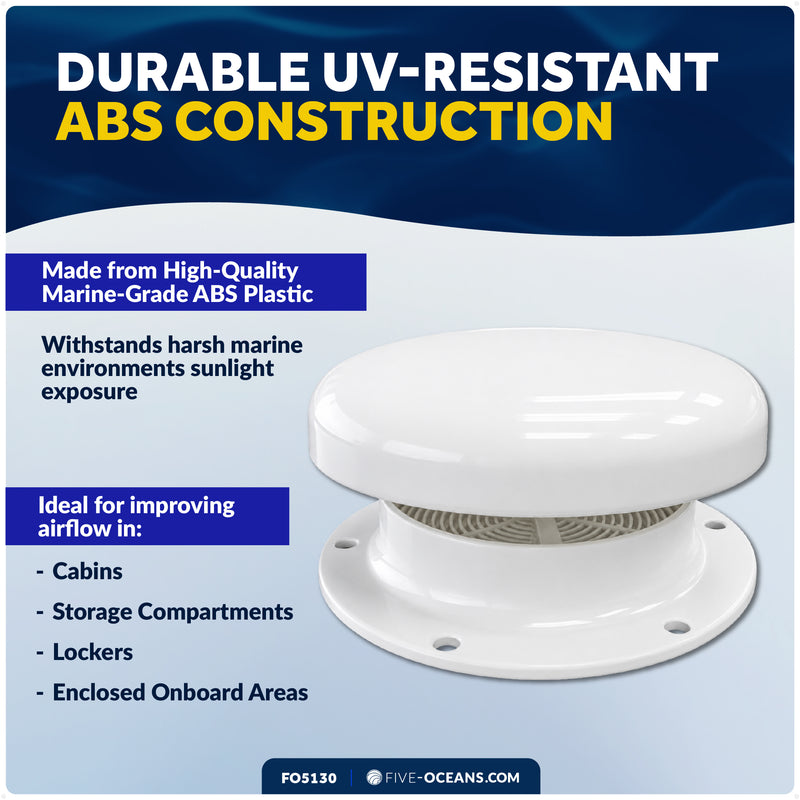 Mushroom Vent Cap with Mosquito Screen, White ABS