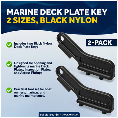 Marine Deck Plate Key, 2 Sizes, Black Nylon, 2-Pack