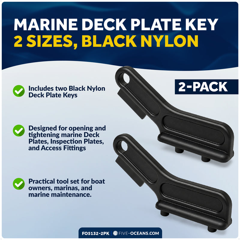 Marine Deck Plate Key, 2 Sizes, Black Nylon, 2-Pack