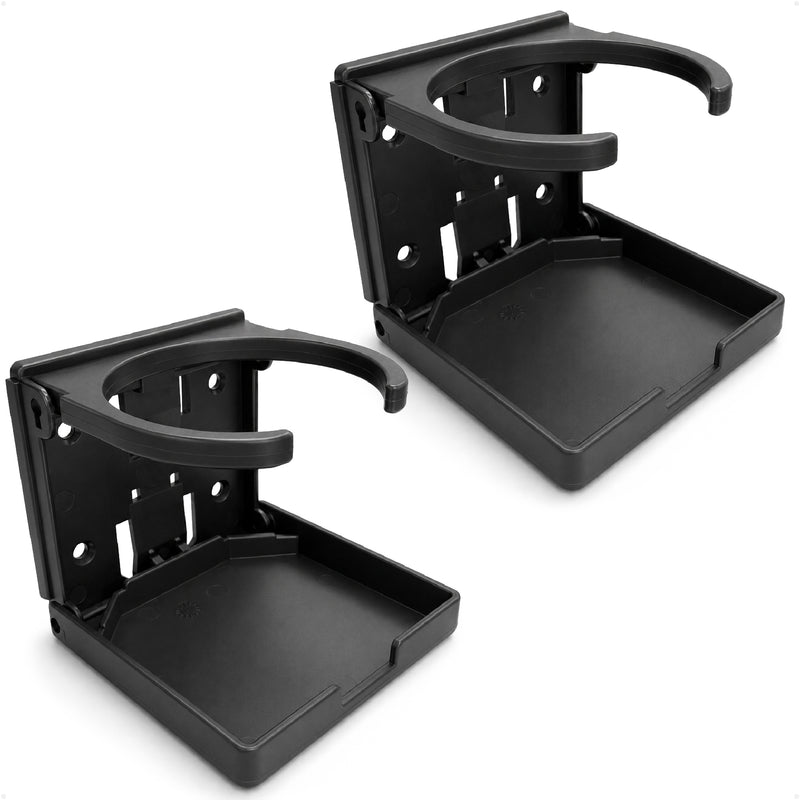 Foldable Boat Cup Holder, Fixed Arm, Black ABS, 2-Pack