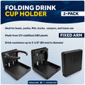 Foldable Boat Cup Holder, Fixed Arm, Black ABS, 2-Pack