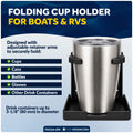 Foldable Boat Cup Holder, Fixed Arm, Black ABS, 2-Pack