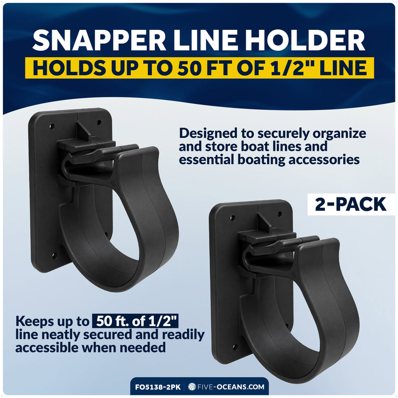 Snapper Line Holder - Holds Up to 50 Ft of 1/2" Line, Black Nylon, 2-Pack