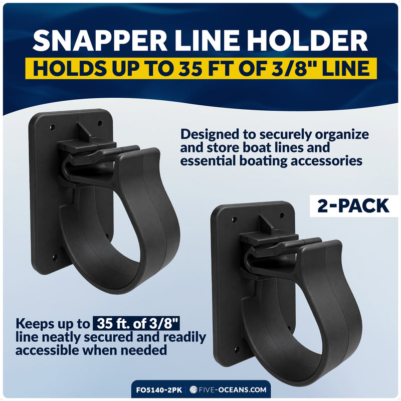 Snapper Line Holder - Holds Up to 35 Ft of 3/8" Line, Black Nylon, 2-Pack