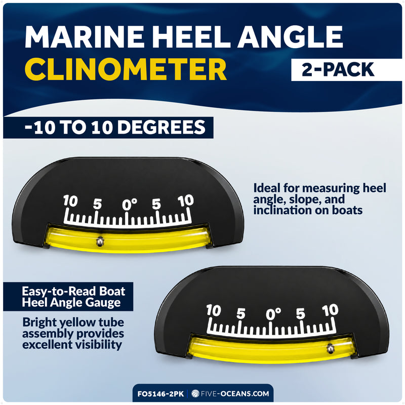 Marine Heel Angle Clinometer, -10 to 10 Degrees, ABS, 2-Pack