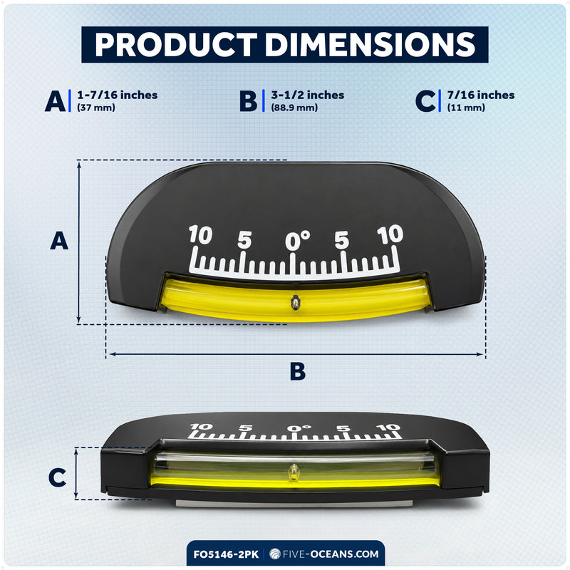Marine Heel Angle Clinometer, -10 to 10 Degrees, ABS, 2-Pack