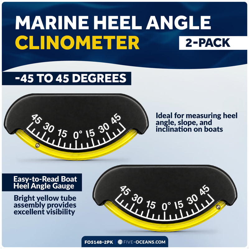 Marine Heel Angle Clinometer, -45 to 45 Degrees, ABS, 2-Pack
