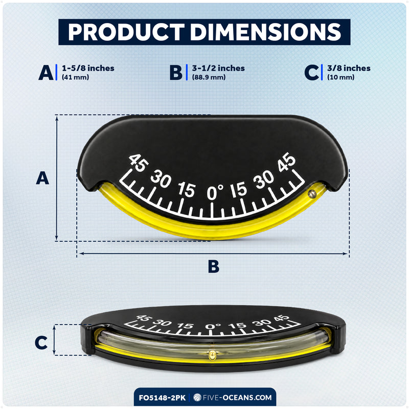 Marine Heel Angle Clinometer, -45 to 45 Degrees, ABS, 2-Pack