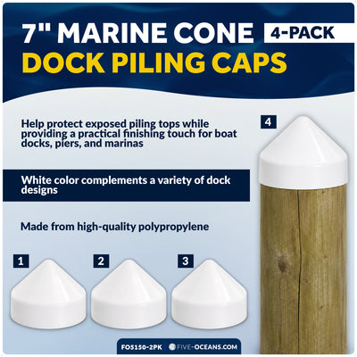 7" Marine Cone Dock Piling Caps, White, 4-Pack