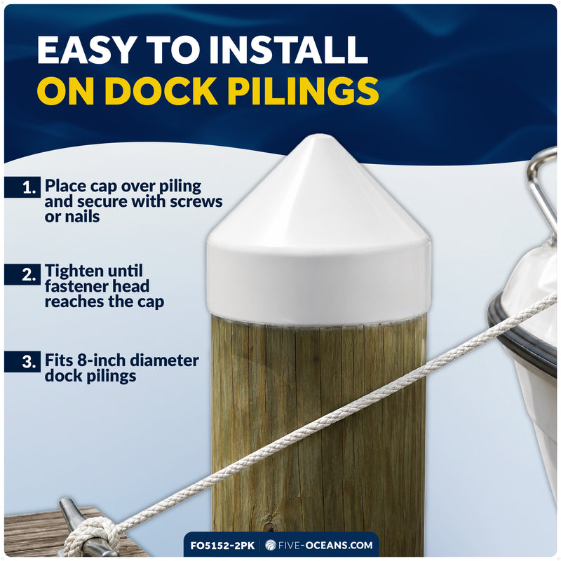 8" Marine Cone Dock Piling Caps, White, 4-Pack