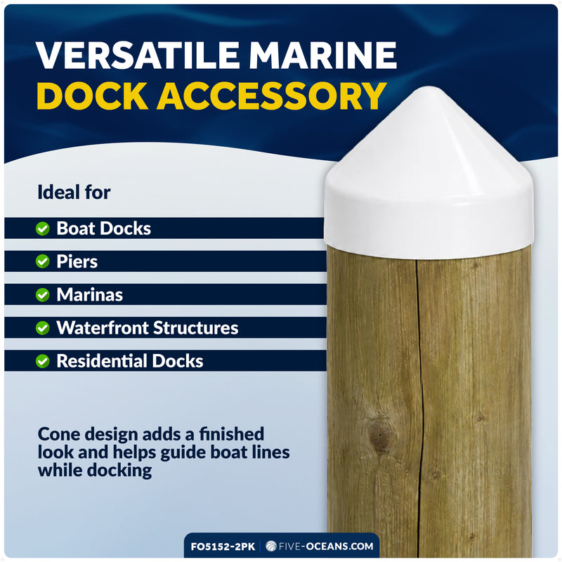 8" Marine Cone Dock Piling Caps, White, 4-Pack