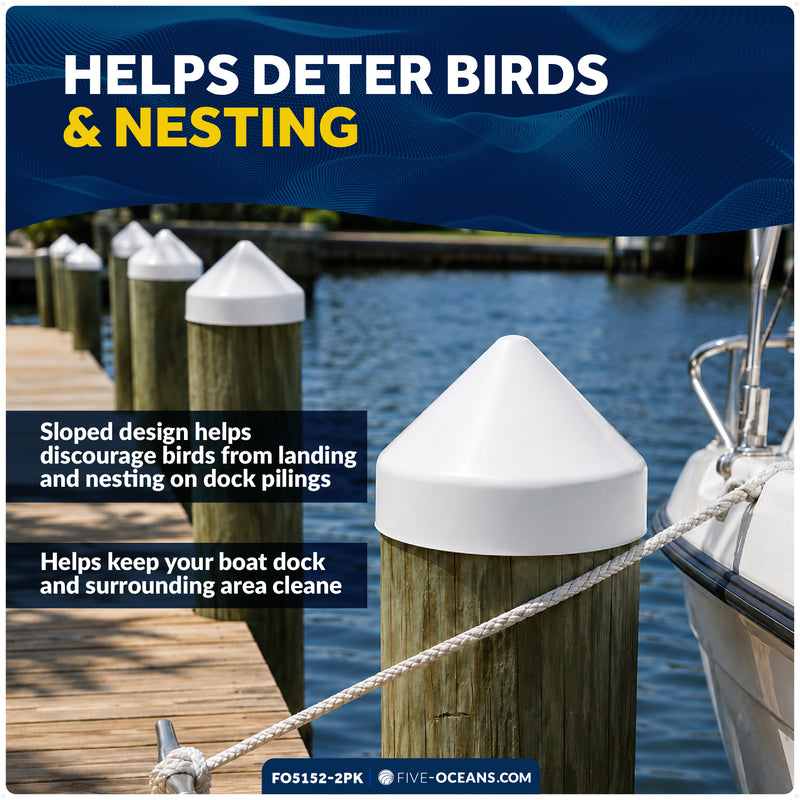 8" Marine Cone Dock Piling Caps, White, 4-Pack