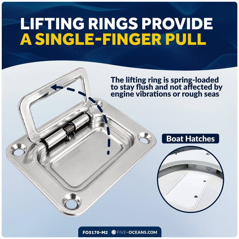 3" x 2-1/4" Flush Hatch Ring Pull, Stainless Steel, 2-Pack