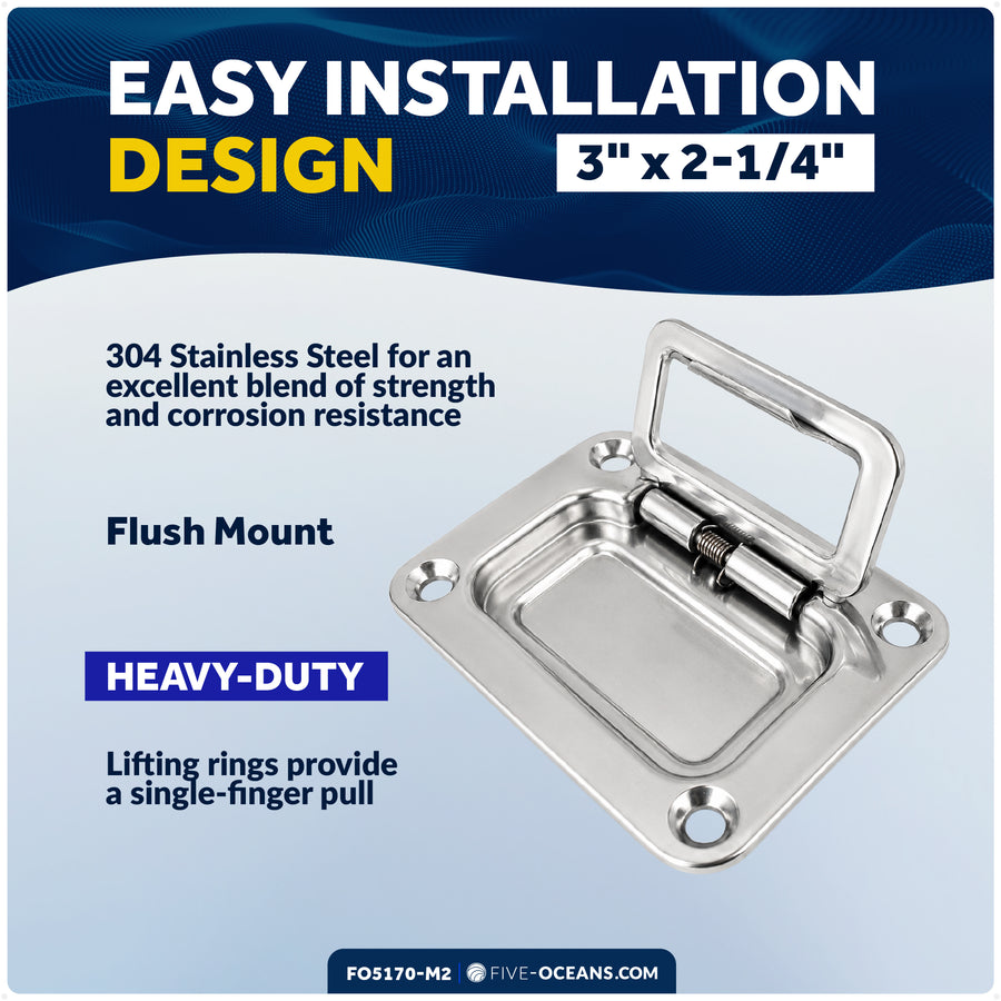3" x 2-1/4" Flush Hatch Ring Pull, Stainless Steel, 2-Pack - Five Oceans